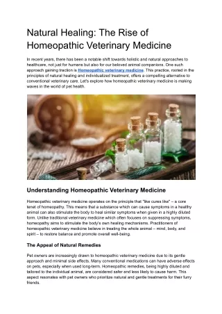 Natural Healing_ The Rise of Homeopathic Veterinary Medicine