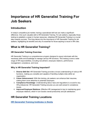 importance of hr generalist training