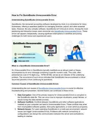 How to Fix QuickBooks Unrecoverable Error