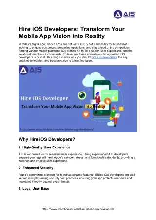 hire ios developers transform your mobile