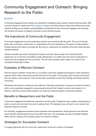 Community Engagement and Outreach: Bringing Research to the Public