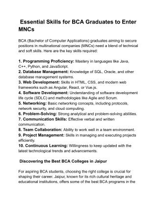 Essential Skills for BCA Graduates to Enter MNCs