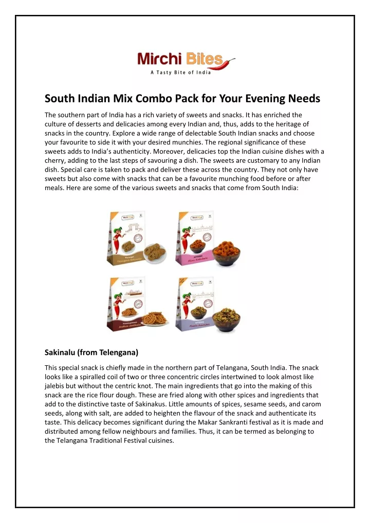 south indian mix combo pack for your evening needs