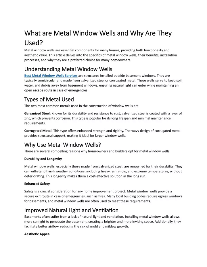 what are metal window wells and why are they what