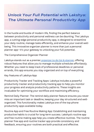 Unlock Your Full Potential with Lakshya: The Ultimate Personal Productivity