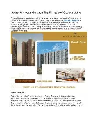 Godrej Aristocrat Gurgaon The Pinnacle of Opulent Living