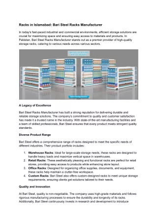 Racks in Islamabad | Bari Engineering Steel Racks Manufacturer