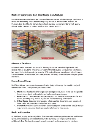 Racks in Gujranwala | Bari Engineering Steel racks Manufacturer