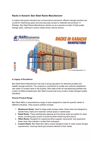 Racks in Karachi | Bari Steel Racks Manufacturer | Bari Engineering