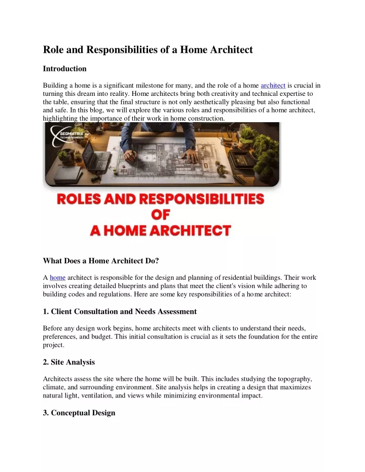 role and responsibilities of a home architect