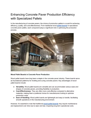 Enhancing Concrete Paver Production Efficiency with Specialized Pallets