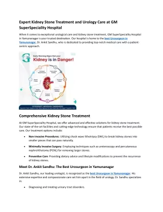 Expert Kidney Stone Treatment and Urology Care at GM SuperSpeciality Hospital