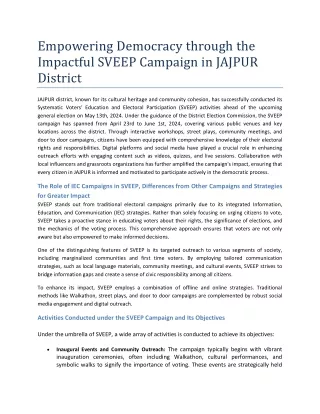 Empowering Democracy through the Impactful SVEEP Campaign in JAJPUR District