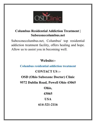 Columbus Residential Addiction Treatment Suboxonecolumbus.net