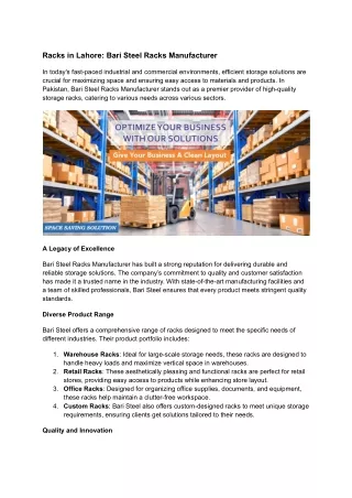 Racks In Lahore | Bari Steel Racks Manufacturer | Bari Engineering