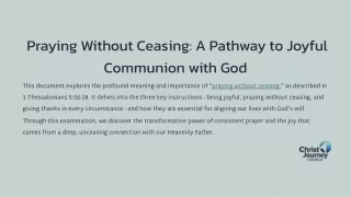 Praying Without Ceasing A Pathway to Joyful Communion with God