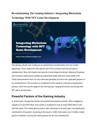 Revolutionising The Gaming Industry_ Integrating Blockchain Technology With NFT Game Development
