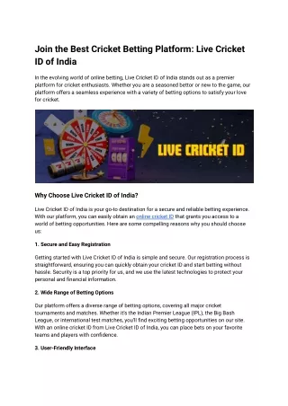 Join the Best Cricket Betting Platform_ Live Cricket ID of India