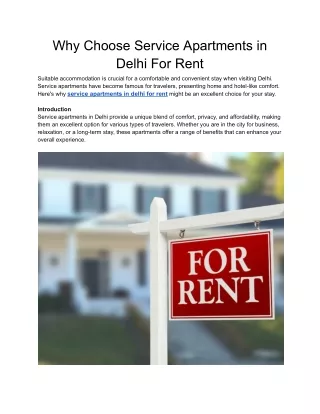 Why Choose Service Apartments in Delhi For Rent