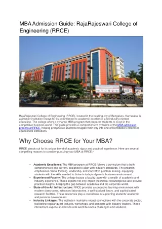 MBA Admission Guide | best mba colleges in bangalore | RRCE