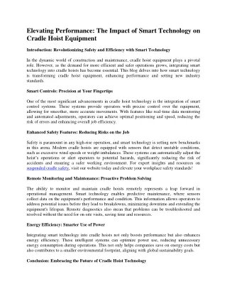 Elevating Performance The Impact of Smart Technology on Cradle Hoist Equipment