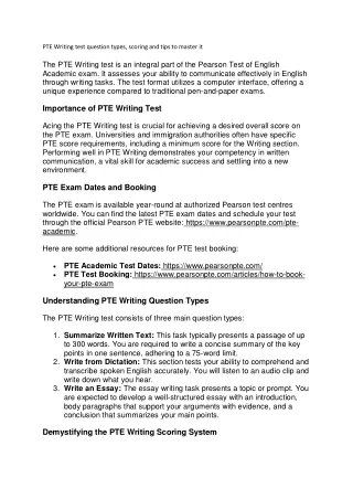pte writing test question types scoring and tips