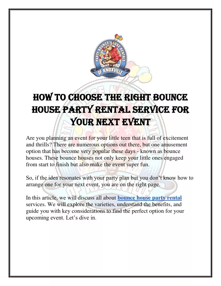 PPT - How To Choose The Right Bounce House Party Rental Service For ...