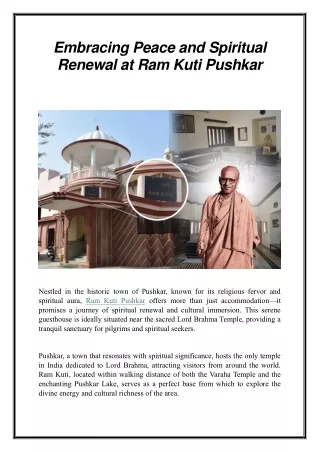 Embracing Peace and Spiritual Renewal at Ram Kuti Pushkar