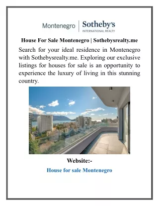 House For Sale Montenegro  Sothebysrealty.me