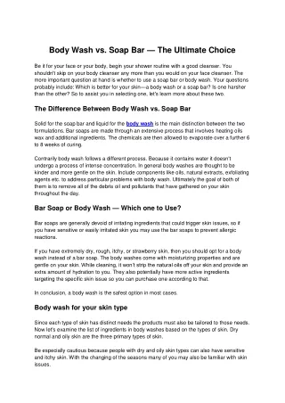 Body Wash vs Soap Bar - Which is Best for Skin Health