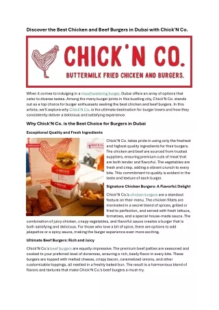 Best Chicken Burger in Dubai - Chick N Co