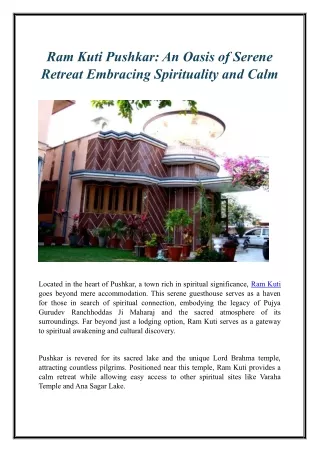 Ram Kuti Pushkar An Oasis of Serene Retreat Embracing Spirituality and Calm