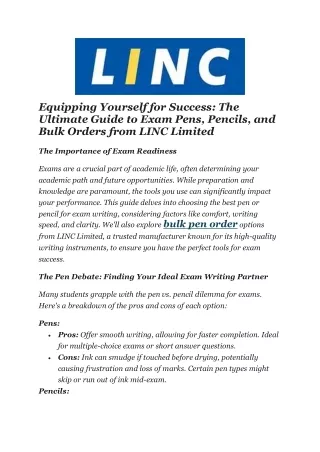 Equipping Yourself for Success The Ultimate Guide to Exam Pens, Pencils, and Bulk Orders from LINC Limited