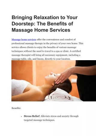 Bringing Relaxation to Your Doorstep: The Benefits of Massage Home Services