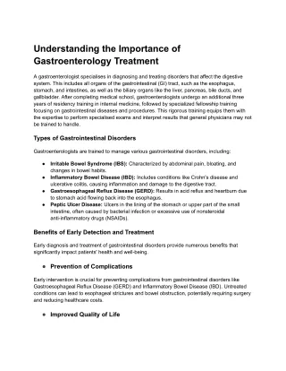 Understanding the Importance of Gastroenterology Treatment