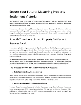 Secure Your Future: Mastering Property Settlement Victoria