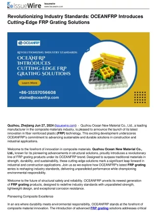 Revolutionizing Industry Standards OCEANFRP Introduces Cutting-Edge FRP Grating Solutions