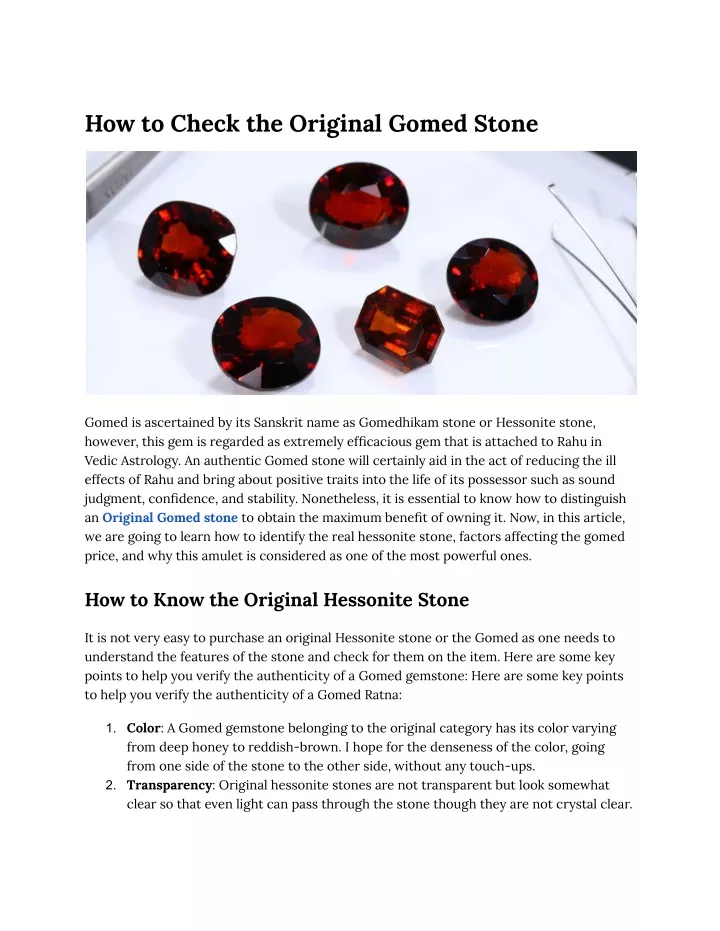 how to check the original gomed stone