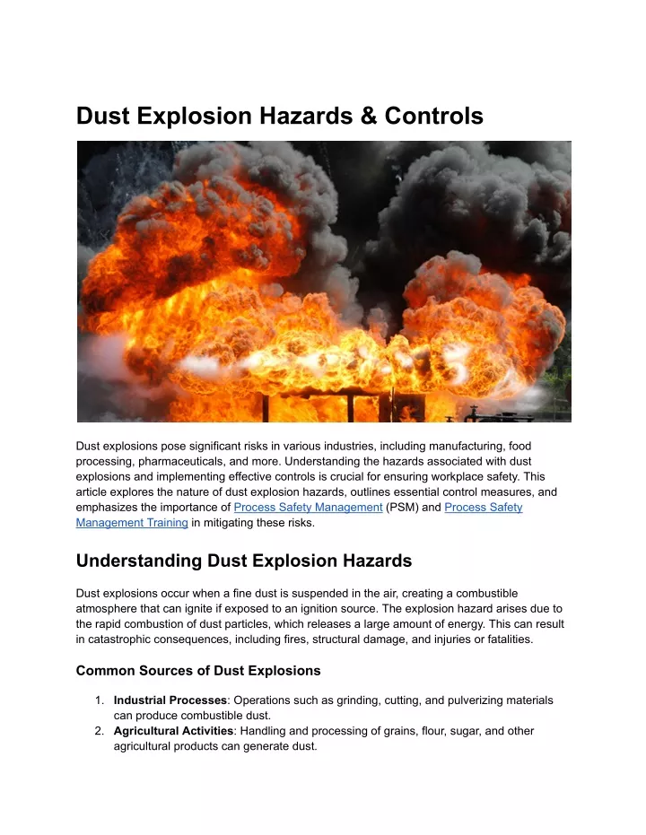 dust explosion hazards controls