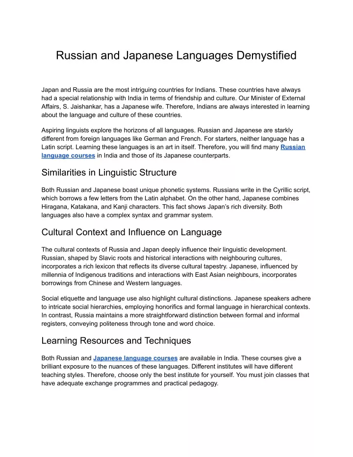 russian and japanese languages demystified