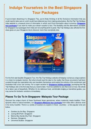 Indulge Yourselves in the Best Singapore Tour Packages