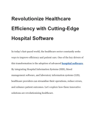 Revolutionize Healthcare Efficiency with Cutting-Edge Hospital Software