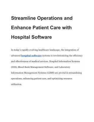 Streamline Operations and Enhance Patient Care with Hospital Software
