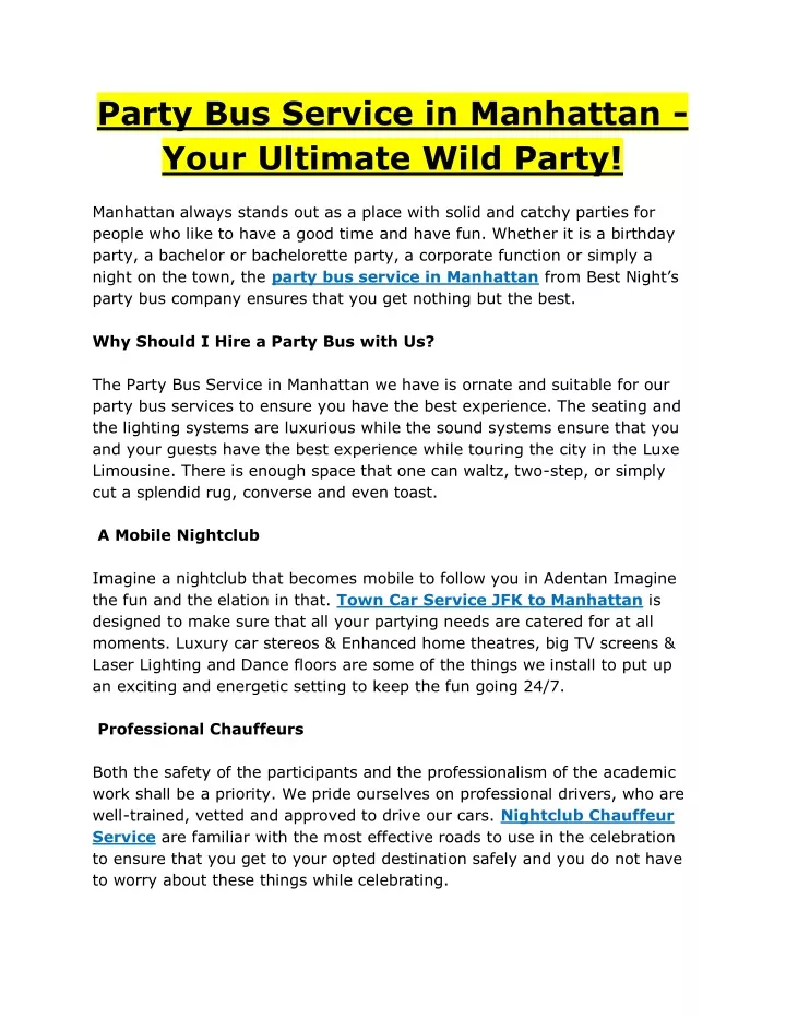 party bus service in manhattan your ultimate wild