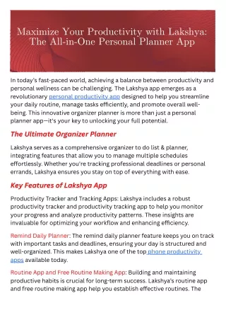 Maximize Your Productivity with Lakshya: The All-in-One Personal Planner App