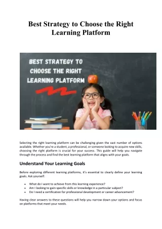 best strategy to choose the right learning
