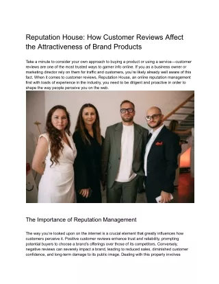 Reputation House: How Customer Reviews Affect the Attractiveness of Brand Produc