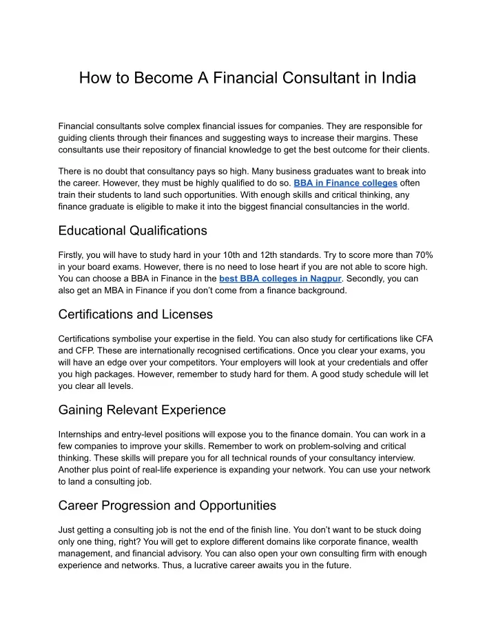 how to become a financial consultant in india