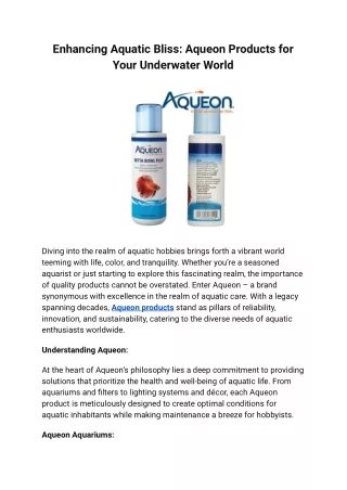 Enhancing Aquatic Bliss: Aqueon Products for Your Underwater World