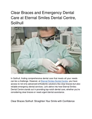 Clear Braces and Emergency Dental Care at Eternal Smiles Dental Centre, Solihull